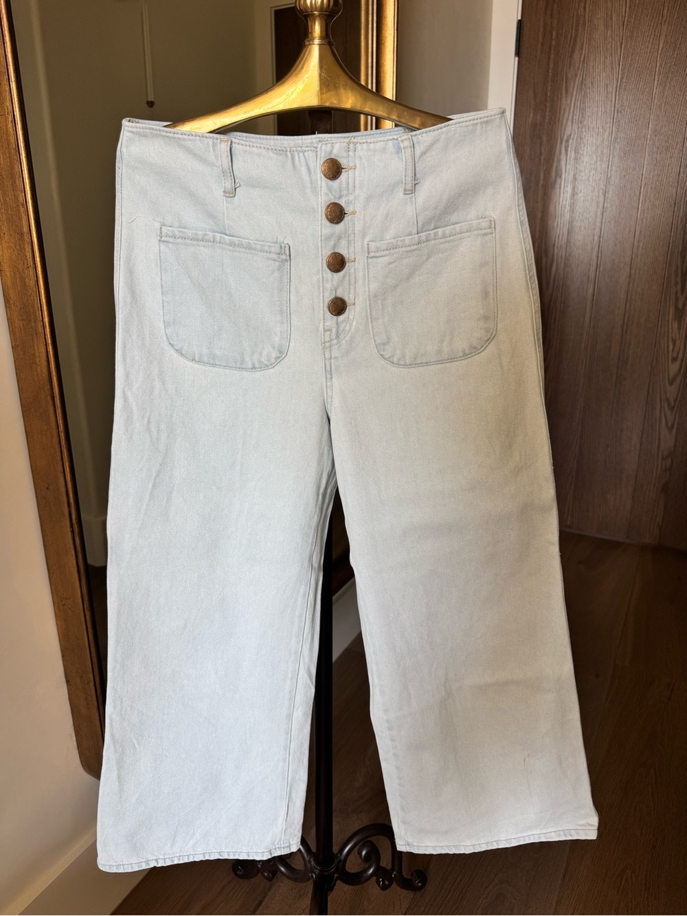 Zara Light Blue High-Rise Wide-Leg Jeans with Button Fly